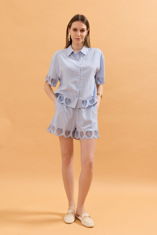 Mabel Shorts with Embroidered Details - Blue