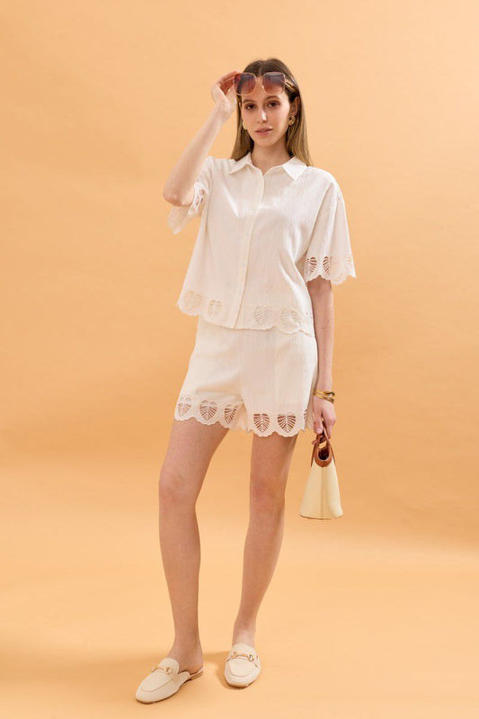 Mabel Shorts with Embroidered Details - Beige