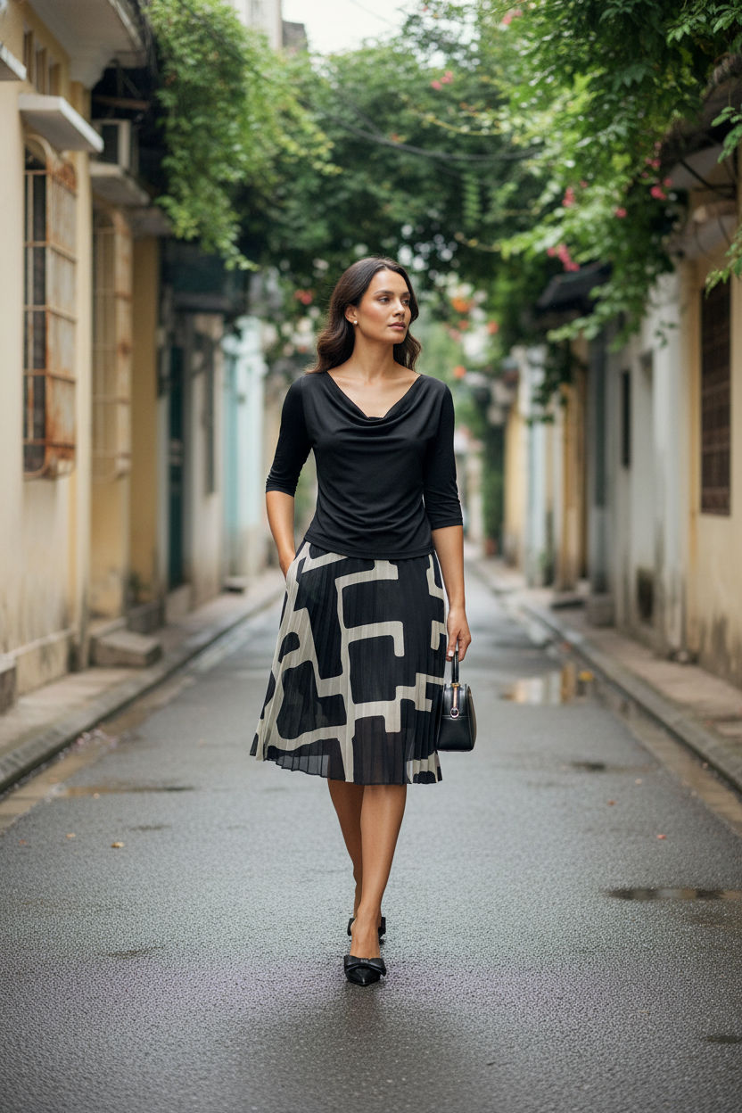 Jess Printed Skirt - Black