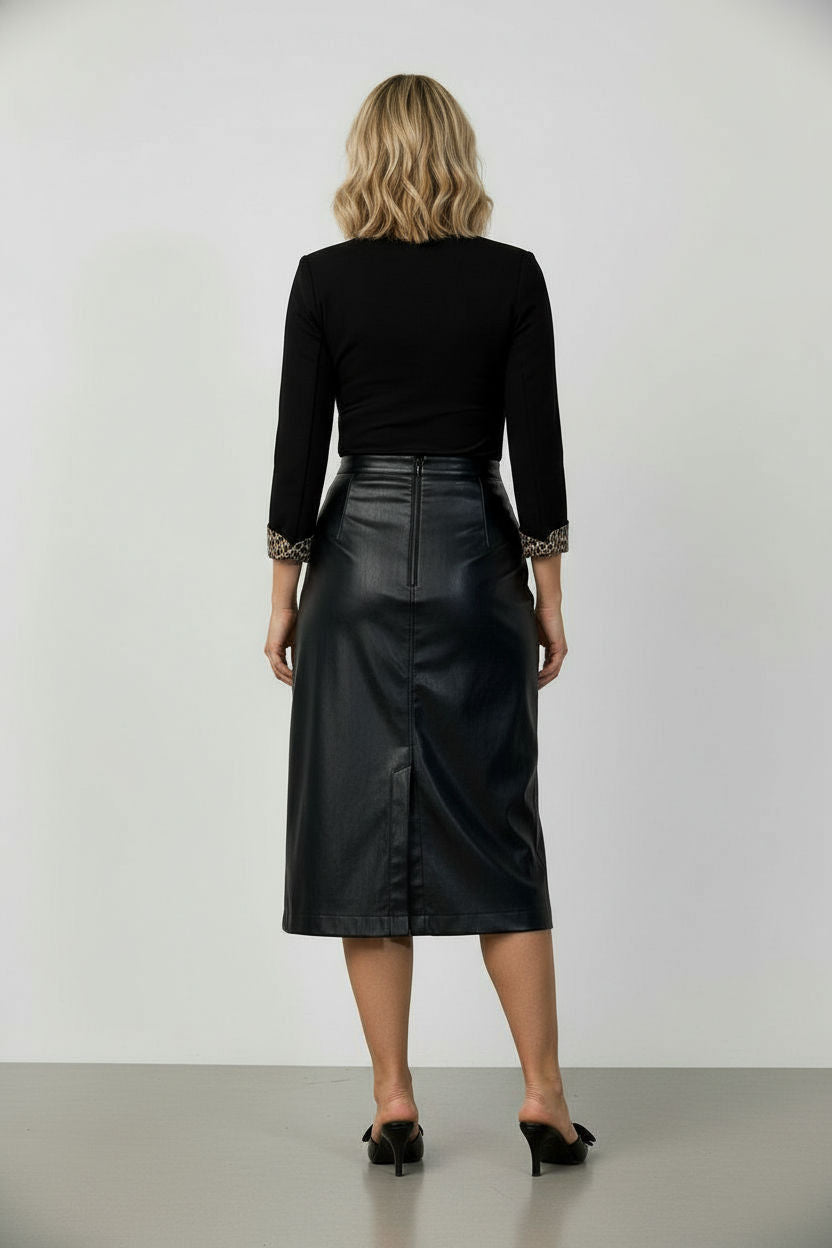 Beatrice Buttoned Leather Skirt - Black