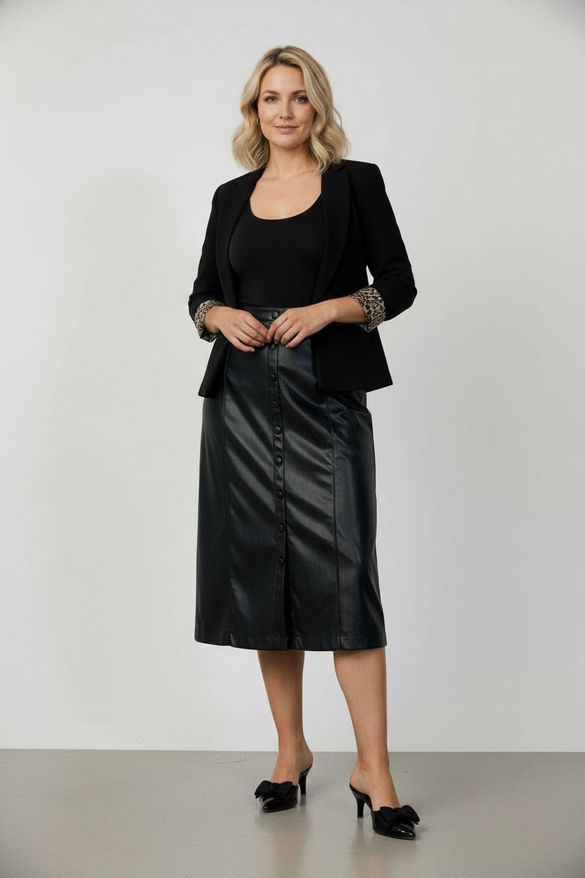 Beatrice Buttoned Leather Skirt - Black