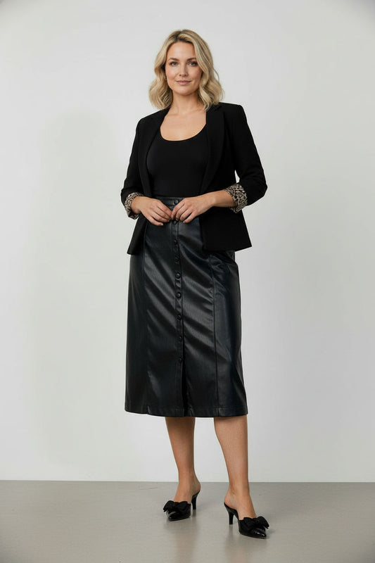 Beatrice Buttoned Leather Skirt - Black