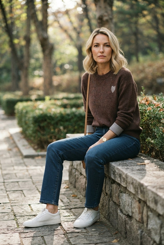 Aoife Knit Sweater with Check Prints - Choco Brown