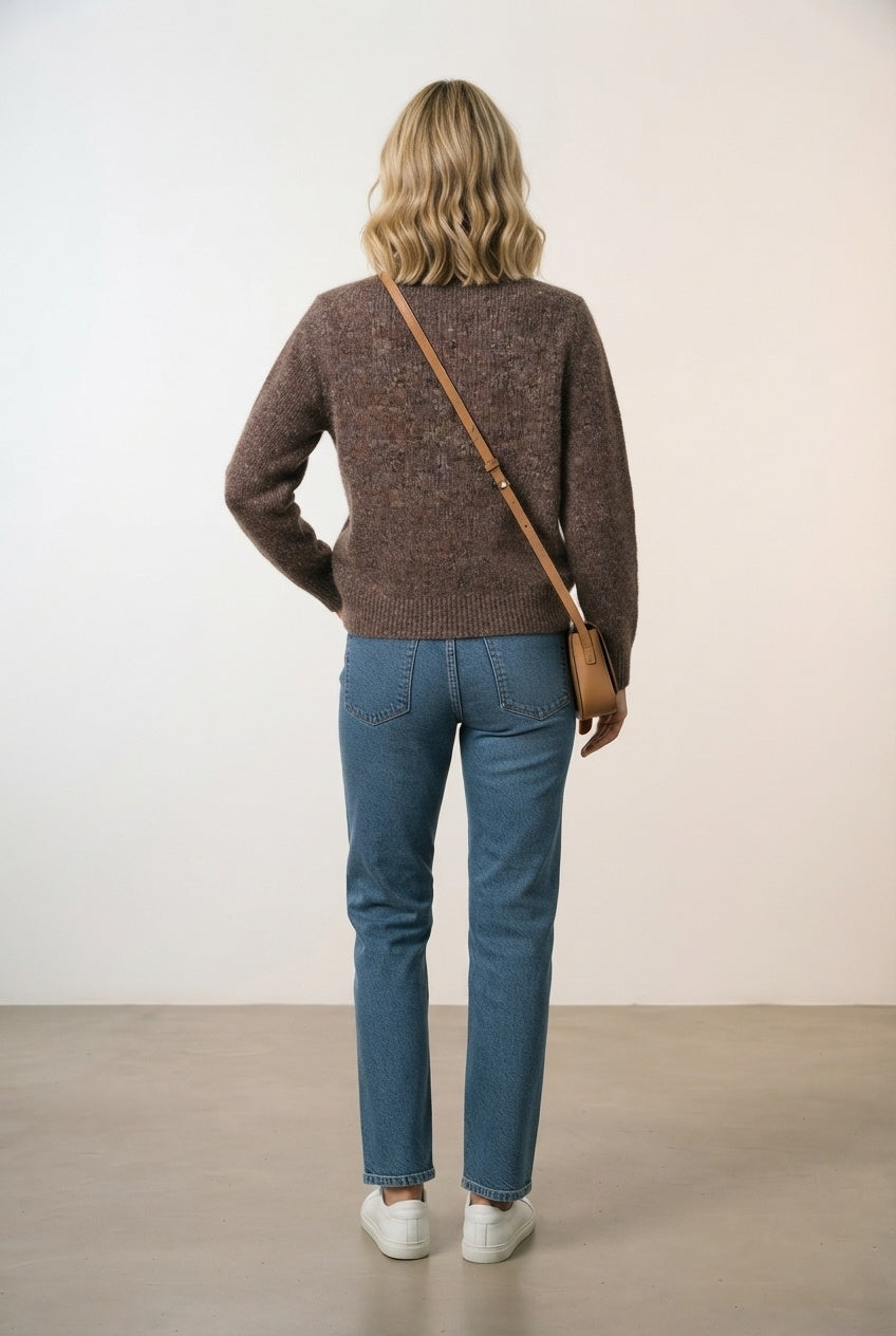 Joanne Heart Shape Button Down Cardigan - Chocolate Brown