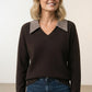 Vivian Check Collar and Cuff Sweater - Choco Brown