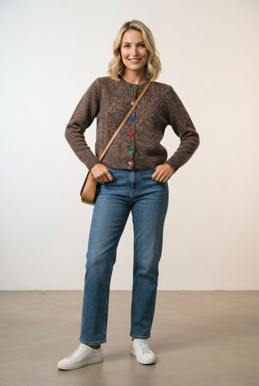 Joanne Heart Shape Button Down Cardigan - Chocolate Brown