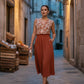 Sonya Elasticated Midi Skirt - Rust