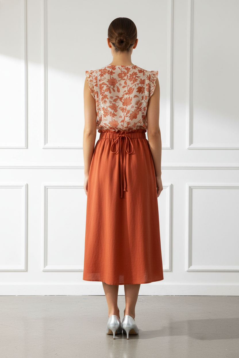 Sonya Elasticated Midi Skirt - Rust