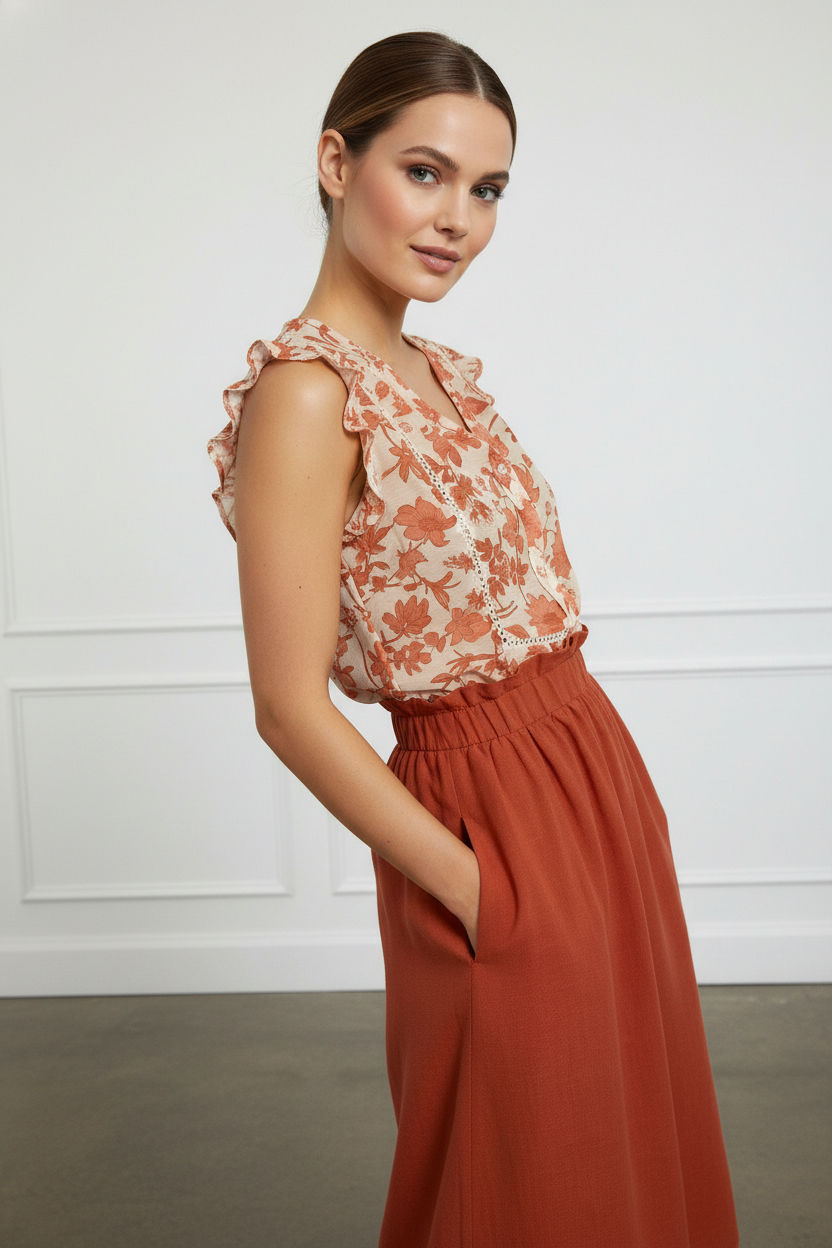 Sonya Elasticated Midi Skirt - Rust