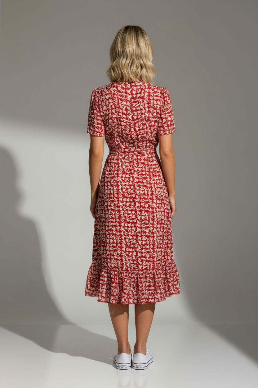 Sofia Printed Ruffle Dress - Red