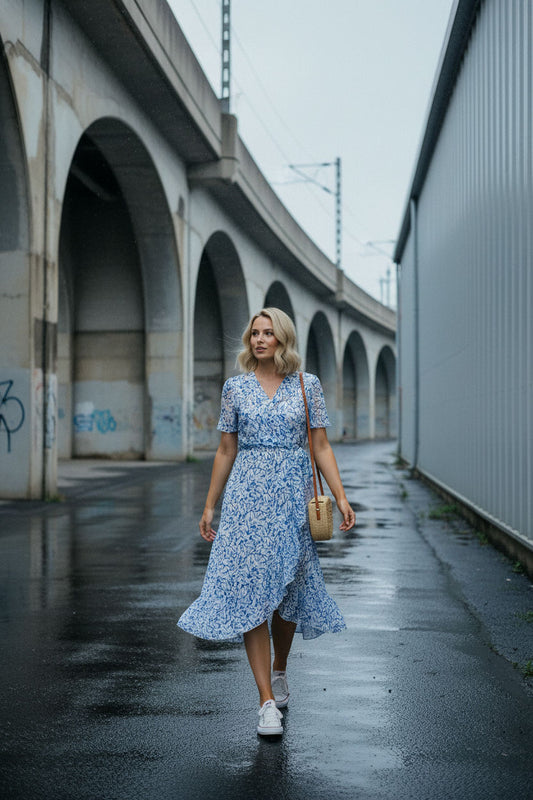 Sofia Printed Ruffle Dress - Blue