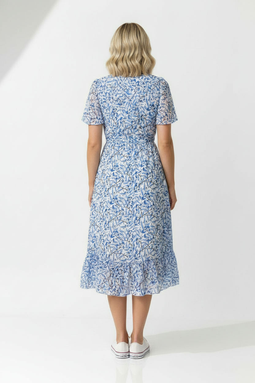 Sofia Printed Ruffle Dress - Blue