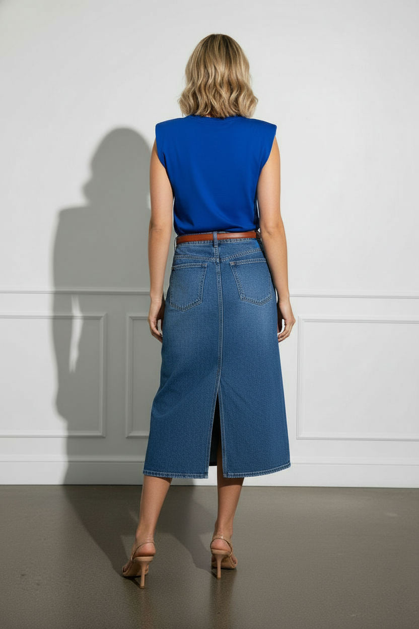 Sophie Top with Shoulder Pads - Blue