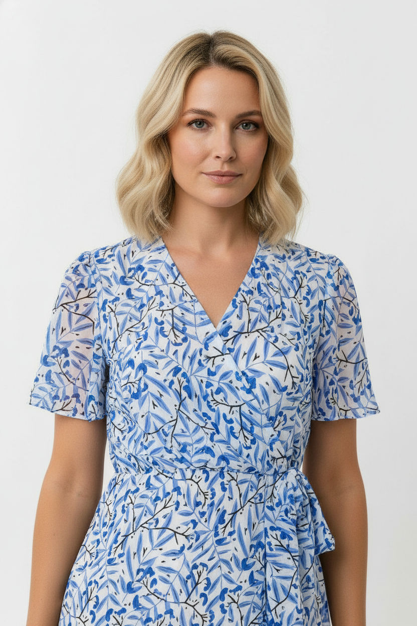 Sofia Printed Ruffle Dress - Blue