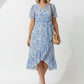 Sofia Printed Ruffle Dress - Blue