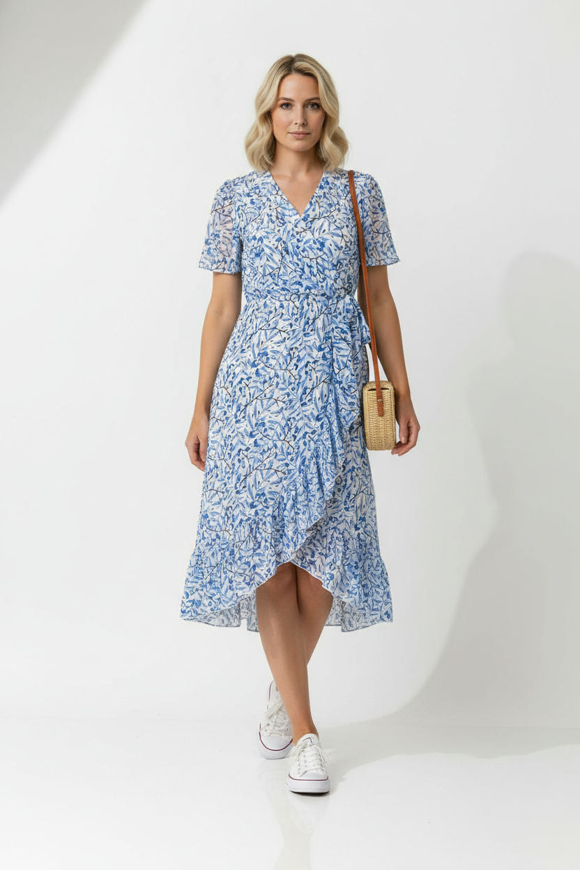 Sofia Printed Ruffle Dress - Blue