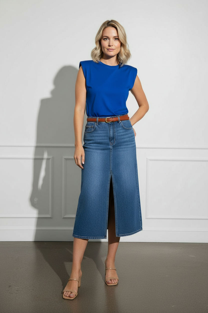 Sophie Top with Shoulder Pads - Blue