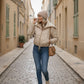 Tilly Cropped Puffer Jacket With Fur Lapel - Beige