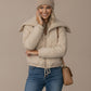 Tilly Cropped Puffer Jacket With Fur Lapel - Beige