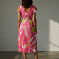 Charlotte Pleated Elasticated Printed Dress - Neon Pink