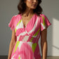Charlotte Pleated Elasticated Printed Dress - Neon Pink