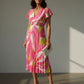 Charlotte Pleated Elasticated Printed Dress - Neon Pink
