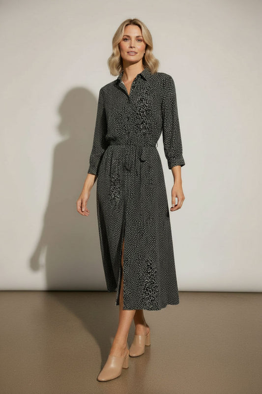Una Dotty Shirt Dress - Black and White