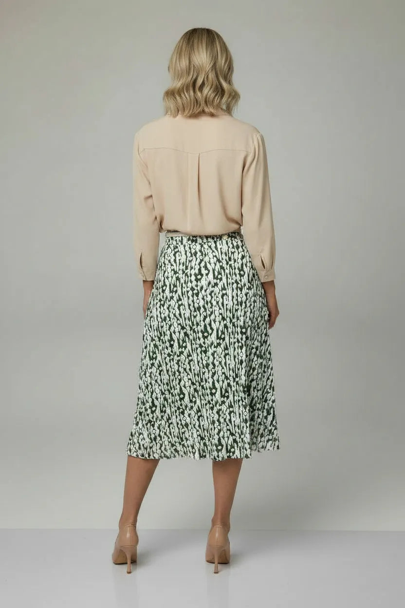 Giulia Printed Midi Satin Skirt - Green