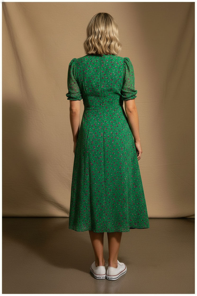Lily Pleated Midi Dress - Green