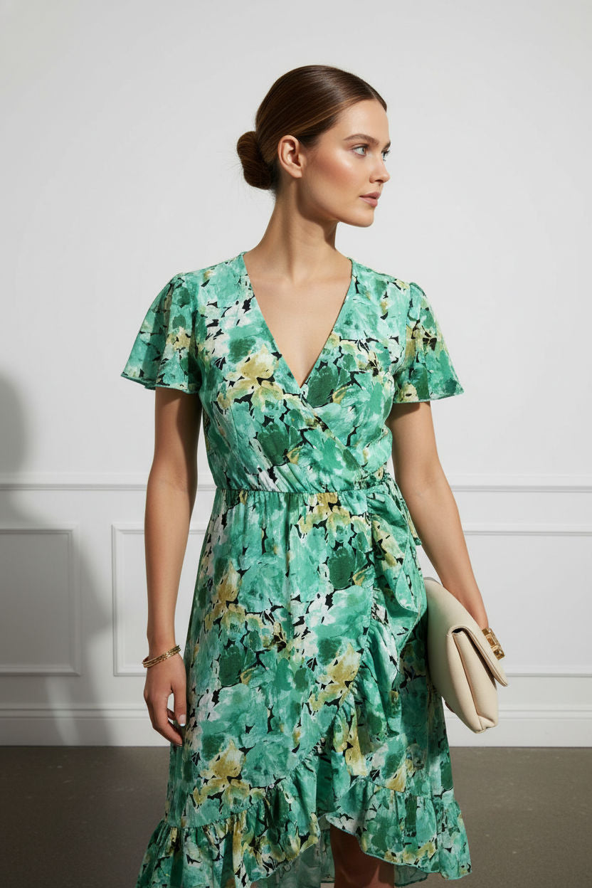 Anna Floral Wrap Dress - Green