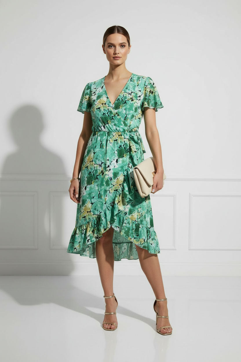 Anna Floral Wrap Dress - Green
