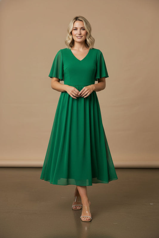 Lily Pleated Midi Dress - Green