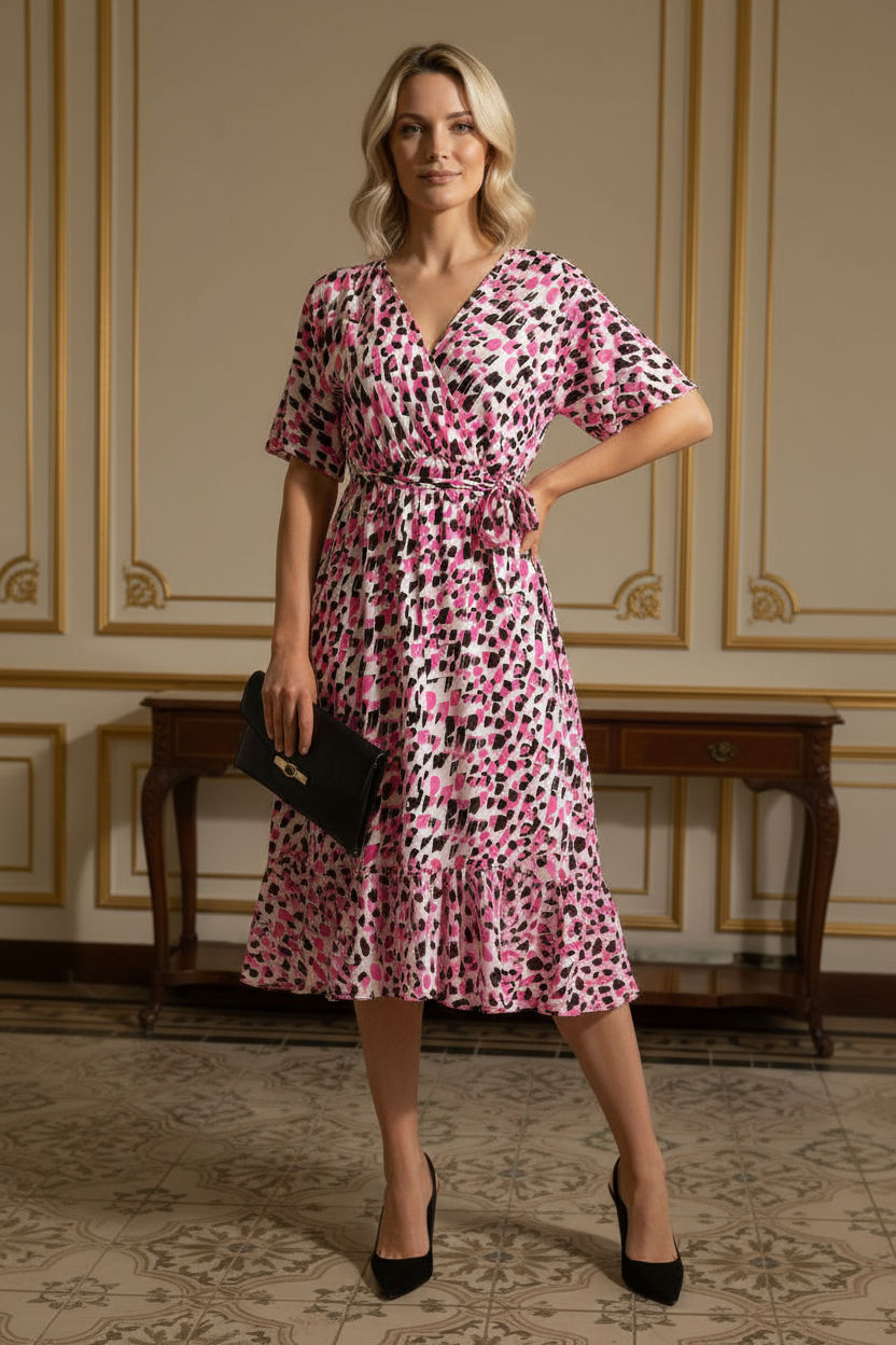 Beth Printed Dress - Pink and Black
