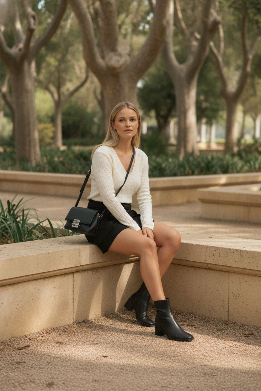 Linda Suede Mini Skirt with Side Pockets - Black