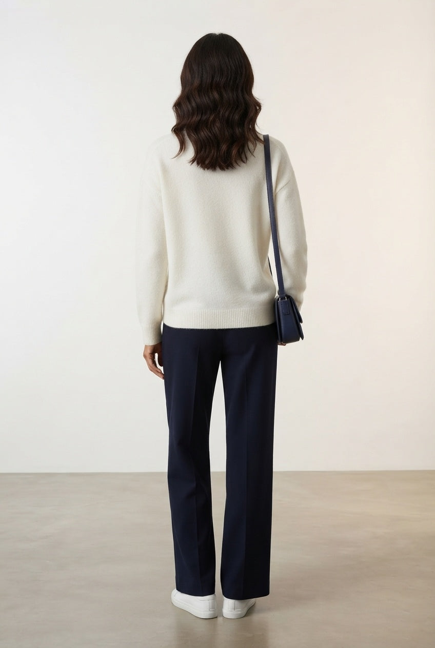 Aoife Knit Sweater with Check Prints - Ecru