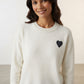 Aoife Knit Sweater with Check Prints - Ecru