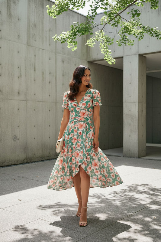 Vivienne Floral Dress - Green and Orange