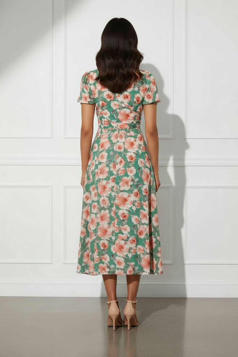 Vivienne Floral Dress - Green and Orange