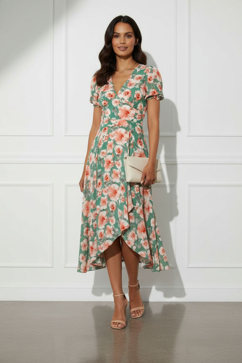 Vivienne Floral Dress - Green and Orange
