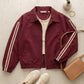 Vivian Striped Bomber Jacket Lightweight Zip Up - Burgundy