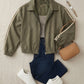 Vivian Striped Bomber Jacket Lightweight Zip Up - Khaki