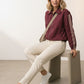 Vivian Striped Bomber Jacket Lightweight Zip Up - Burgundy