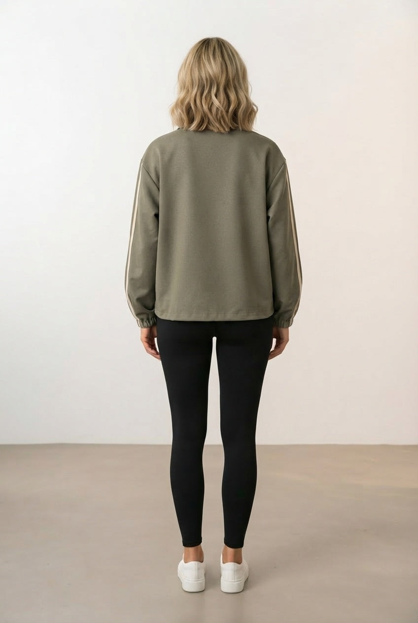 Vivian Striped Bomber Jacket Lightweight Zip Up - Khaki