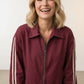 Vivian Striped Bomber Jacket Lightweight Zip Up - Burgundy