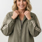 Vivian Striped Bomber Jacket Lightweight Zip Up - Khaki