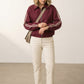 Vivian Striped Bomber Jacket Lightweight Zip Up - Burgundy