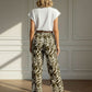 Isabella  Wide Legs Printed Belted Trousers - Khaki