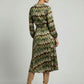 Geo Printed Dress With Belt - Khaki