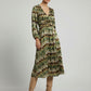Geo Printed Dress With Belt - Khaki
