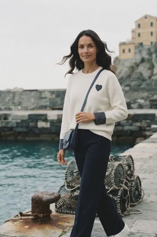 Aoife Knit Sweater with Check Prints - Ecru